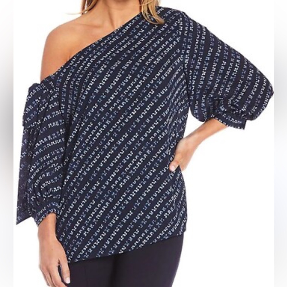 NEW M Slim Factor Investments Shibori One Shoulder 3/4 Sleeve Tie Top MSRP $70
J